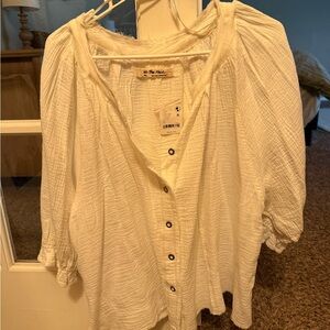 Free People Cream Button-Up Blouse